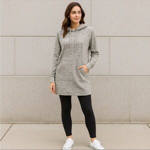 Dalia Womens Gray Marled Hoodie Tunic L Soft Cotton Blend Loungewear Weekend